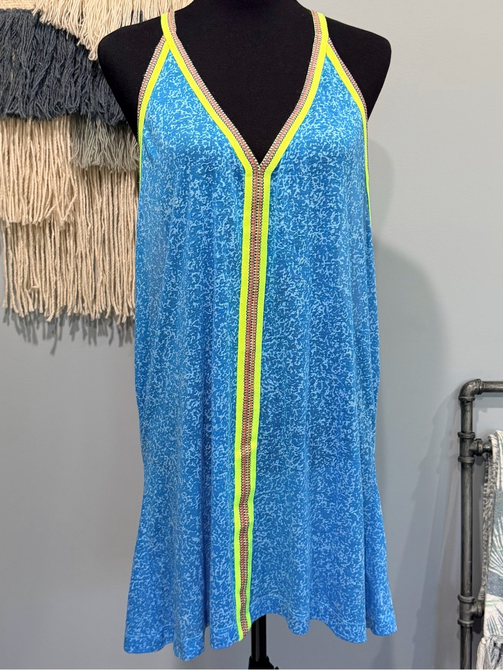 Blue Yellow Pitusa Neon Trim Beach Pool Swim Cover Up Peru Resort Vacation MLXL